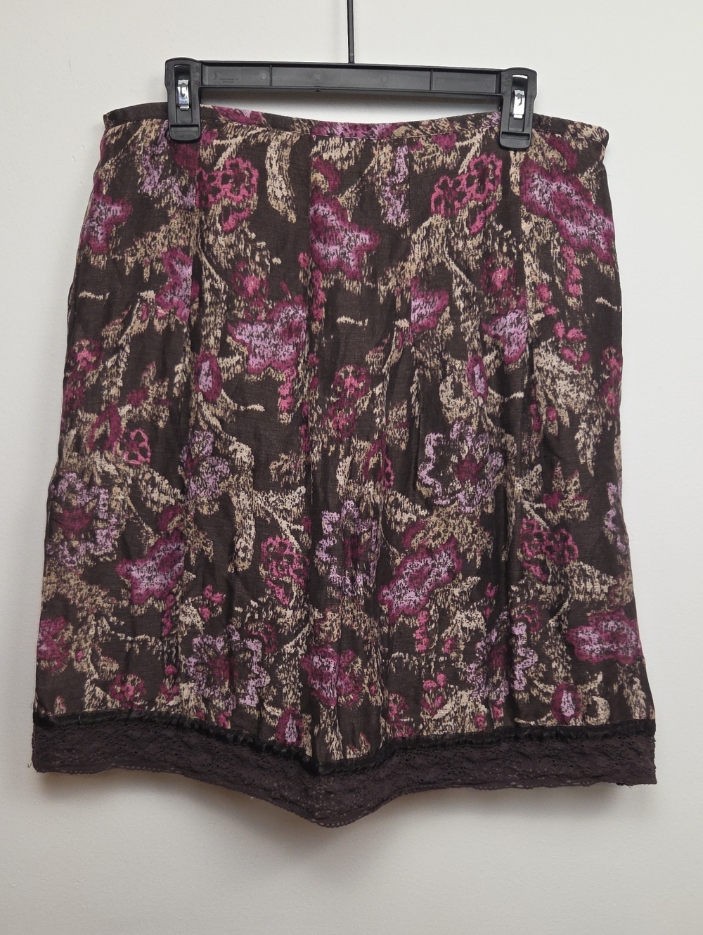 Ann Taylor Linen & Silk Brown Pink Lace Hem Floral Skirt Y2K 90s Cottagecore 12